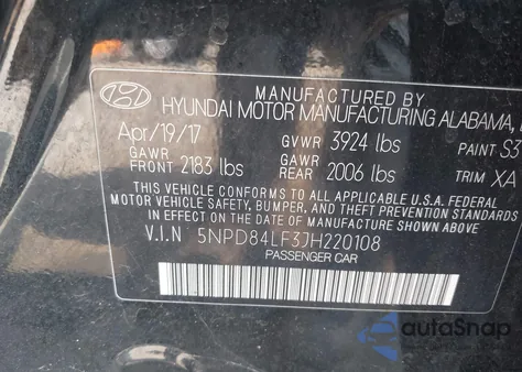 2018 Hyundai Elantra Value Edition z USA, uszkodzony, nr VIN 5NPD84LF3JH220108